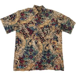 VTG Enrico Narchi‎ Mens Abstract Short Sleeve Button Down Shirt Size M Retro